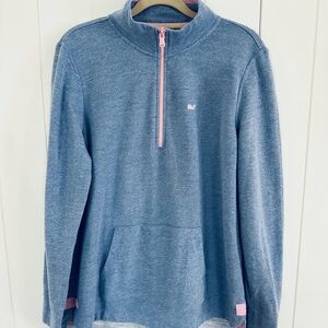 Vineyard Vines Blue and Pink Half-Zip Sweater